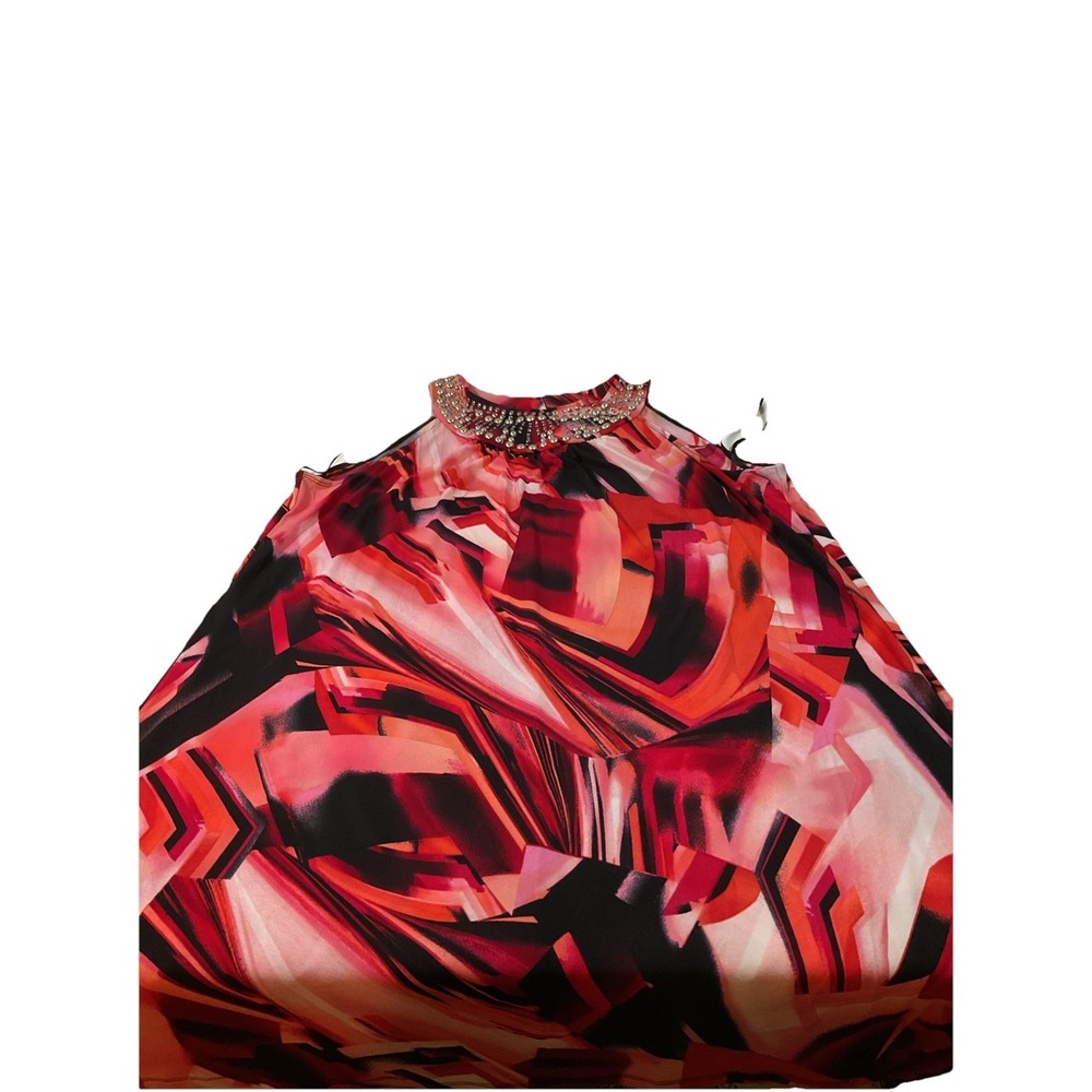 AB Studio Dress XL Coral Black White Sleeveless Gems Polyester Spandex H41